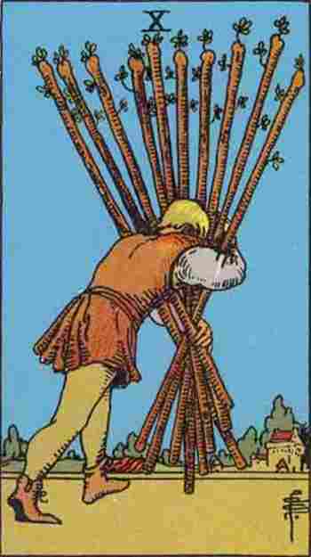 Diez de Bastos en el Tarot Rider Waite