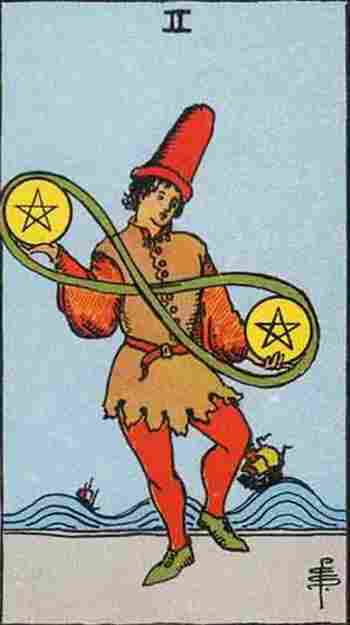 Dos de Oros en el Tarot Rider Waite