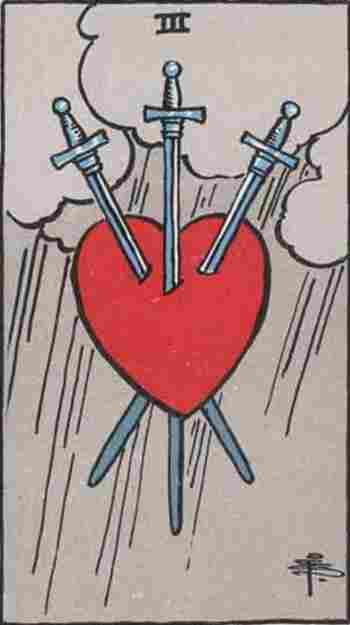 Tres de Espadas en el Tarot Rider Waite