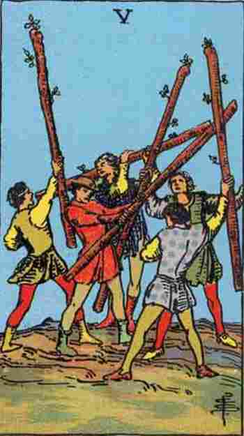 Cinco de Bastos en el Tarot Rider Waite
