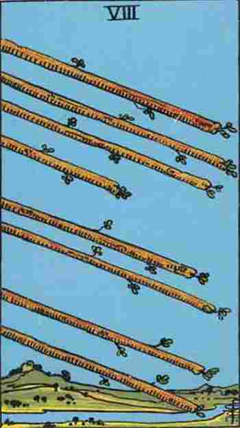 Ocho de Bastos en el Tarot Rider Waite