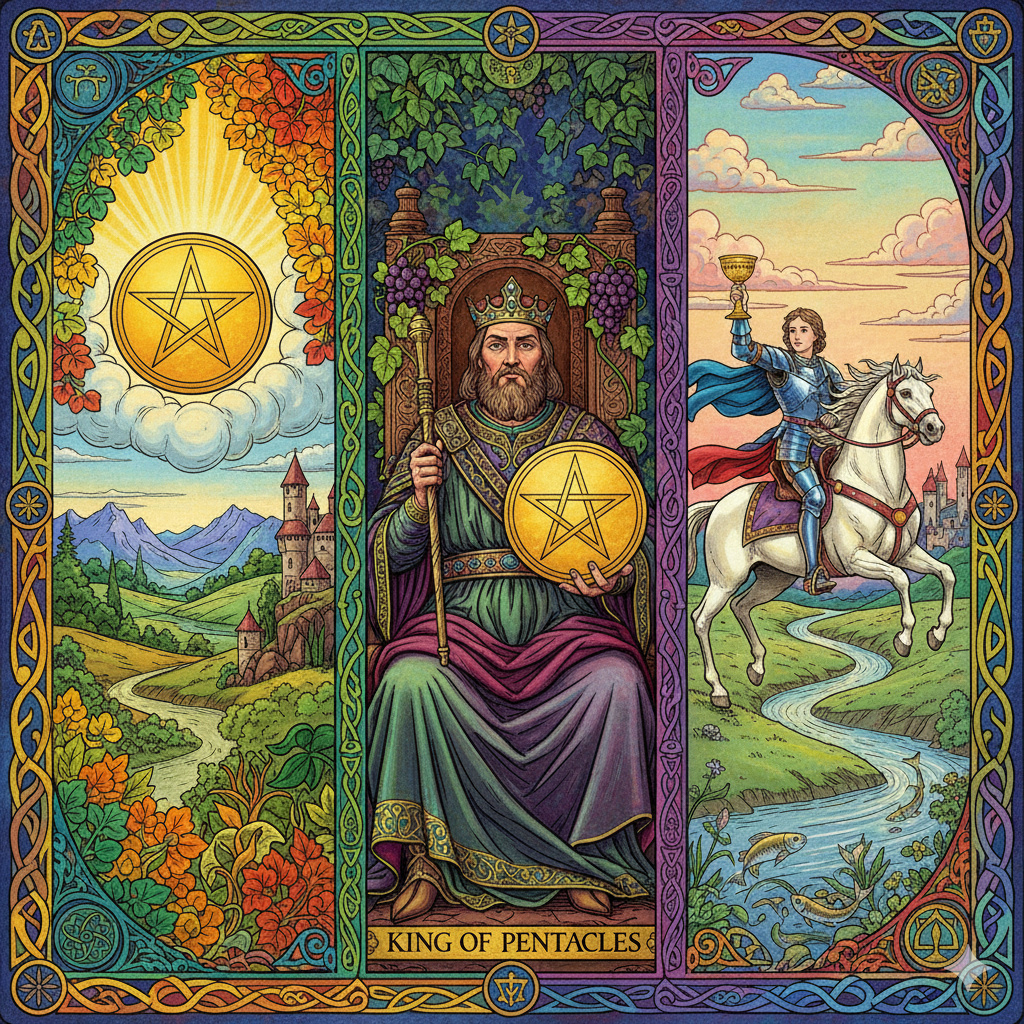 As de Oros, Rey de Oros y Caballero de Copas, en el mismo orden.