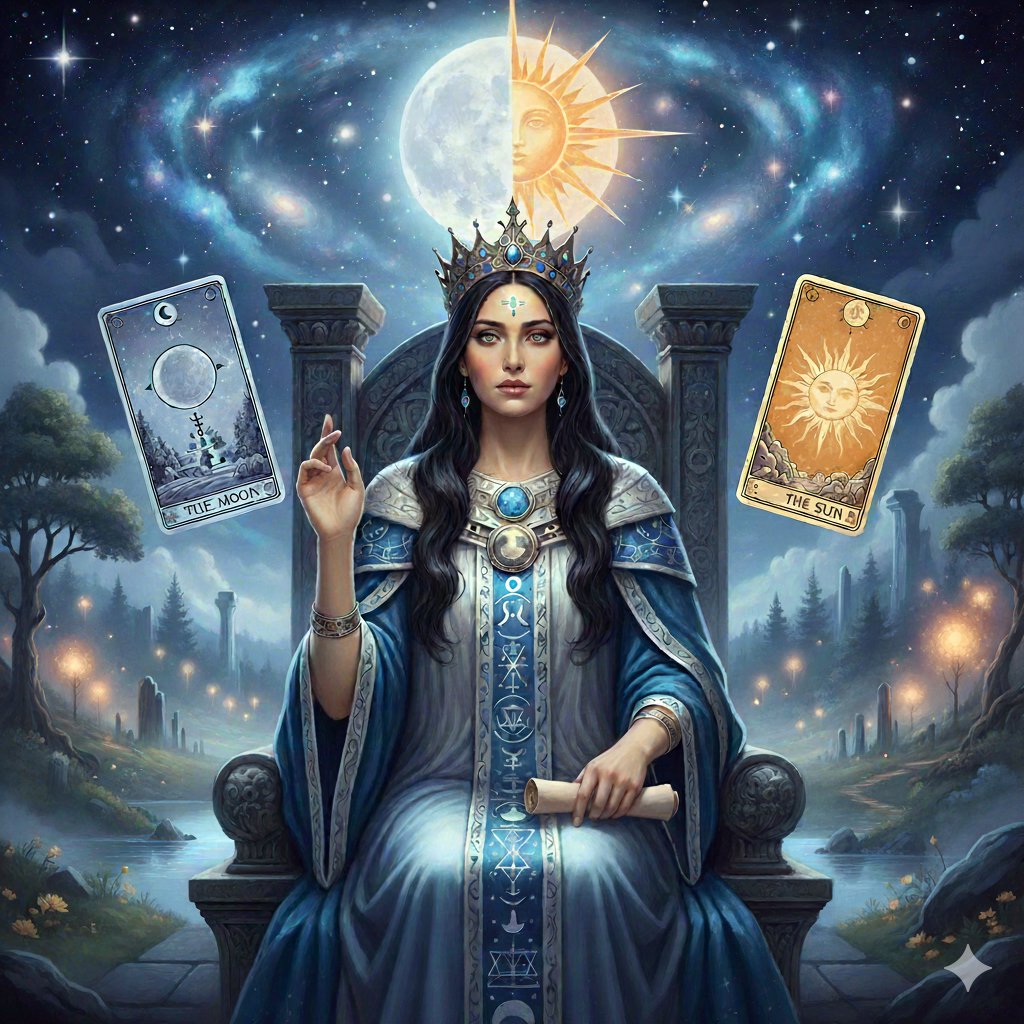 La Sacerdotisa, junto con La Luna y El Sol